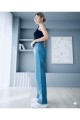 Tokyo Mavi Likralı Süper Yüksek Bel Salaş Paça Denim Palazzo Pantolon