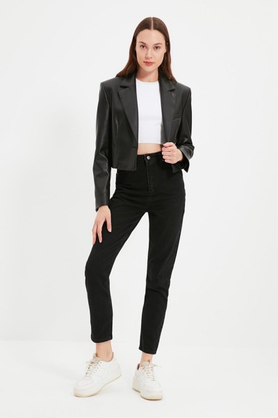 Kety Siyah Likralı Mom Yüksek Bel Jeans