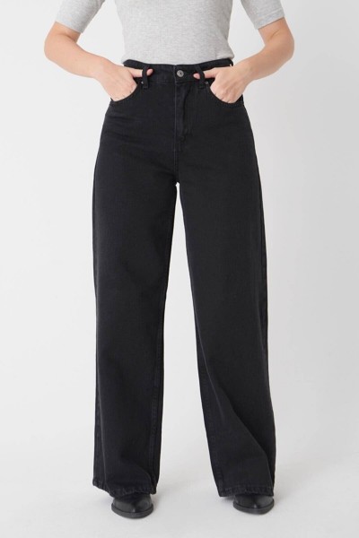 Solmayan Siyah Likralı Süper Yüksek Bel Salaş Jean Palazzo Pantolon. (SÜPER YÜKSEK.) Wide Leg.