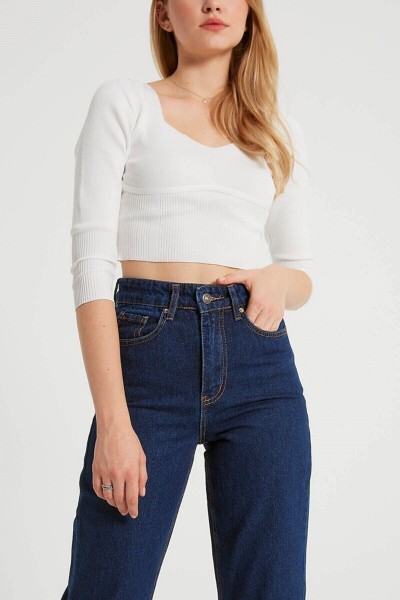 90 s Koyu Mavi Likralı Süper Yüksek Bel Salaş Jeans Palazzo Pantolon. (SÜPER YÜKSEK) Wide Leg