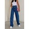 Orta Mavi Likralı Süper Yüksek Bel Salaş Jeans Palazzo Pantolon. (SÜPER YÜKSEK) Wide Leg