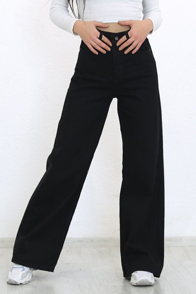 -siyah Likralı Süper Yüksek Bel Salaş Jeans Palazzo Pantolon. (süper Yüksek) Wide Leg