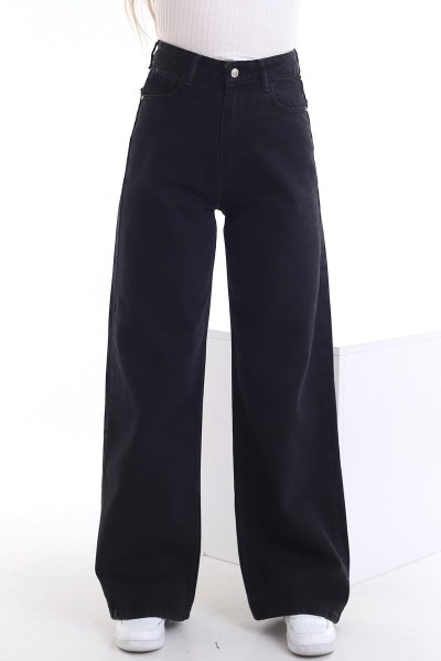 Siyah Likralı Süper Yüksek Bel Salaş Jeans Palazzo Pantolon. (Süper Yüksek.) Wide Leg.