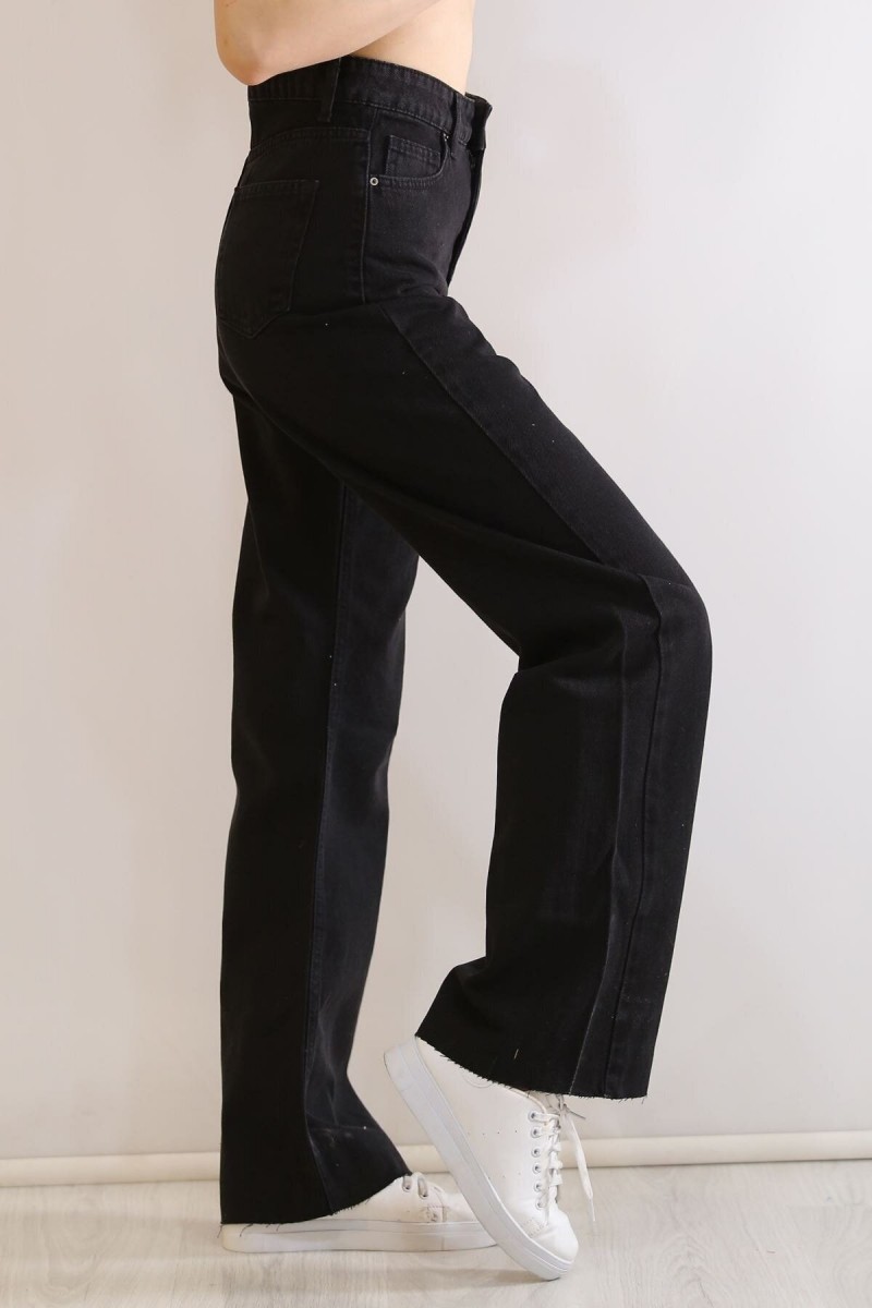 Siyah Likralı Süper Yüksek Bel Salaş Jeans Palazzo Pantolon. (SÜPER YÜKSEK.) Wide Leg.