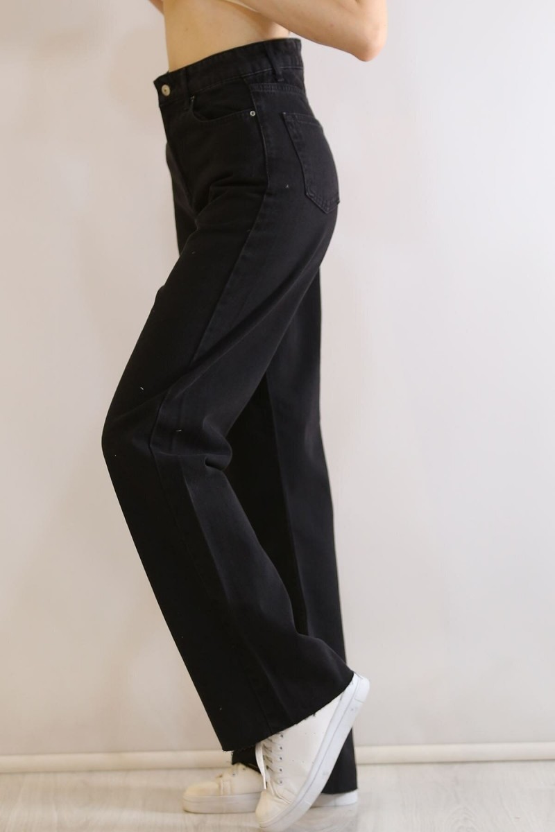 Siyah Likralı Süper Yüksek Bel Salaş Jeans Palazzo Pantolon. (SÜPER YÜKSEK.) Wide Leg.