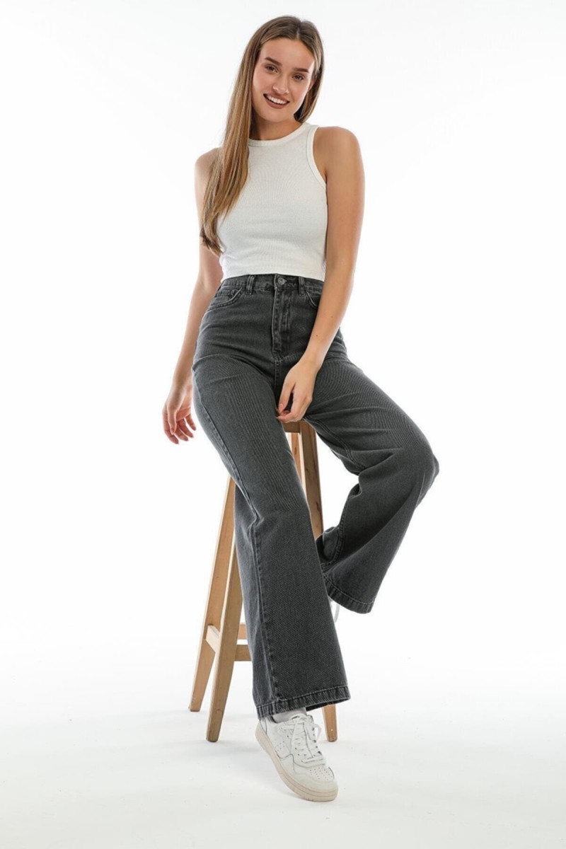 Füme Power Likralı Süper Yüksek Bel Salaş Jeans Jeans Palazzo Pantolon Füme Power Likralı Süper Yüksek Bel Salaş Jeans Jeans Palazzo Pantolon