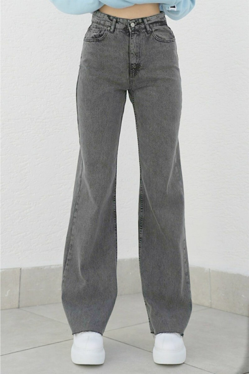 Kül Gri Füme Power Likralı Süper Yüksek Bel Salaş Jeans Palazzo Pantolon