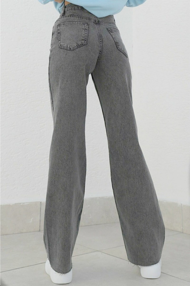 Kül Gri Füme Power Likralı Süper Yüksek Bel Salaş Jeans Palazzo Pantolon