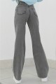 Kül Gri Füme Power Likralı Süper Yüksek Bel Salaş Jeans Palazzo Pantolon