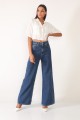 Koyu Mavi Likralı Süper Yüksek Bel Salaş Jeans Palazzo Pantolon