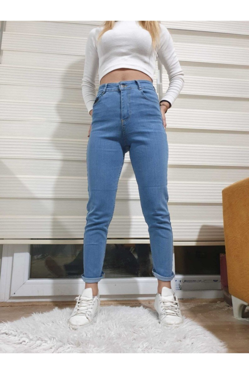 Kadın Açık Mavi Skinny Mom Jeans Mavi Mom Dar Kalıp Kot Pantolon Kadın Açık Mavi Skinny Mom Jeans Mavi Mom Dar Kalıp Kot Pantolon