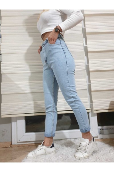 Kadın Kar Yıkama Skinny Mom Jeans Kar Yıkama Mom Dar Kalıp Kot Pantolon
