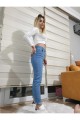 Kadın Açık Mavi Skinny Mom Jeans Mavi Mom Dar Kalıp Kot Pantolon Kadın Açık Mavi Skinny Mom Jeans Mavi Mom Dar Kalıp Kot Pantolon