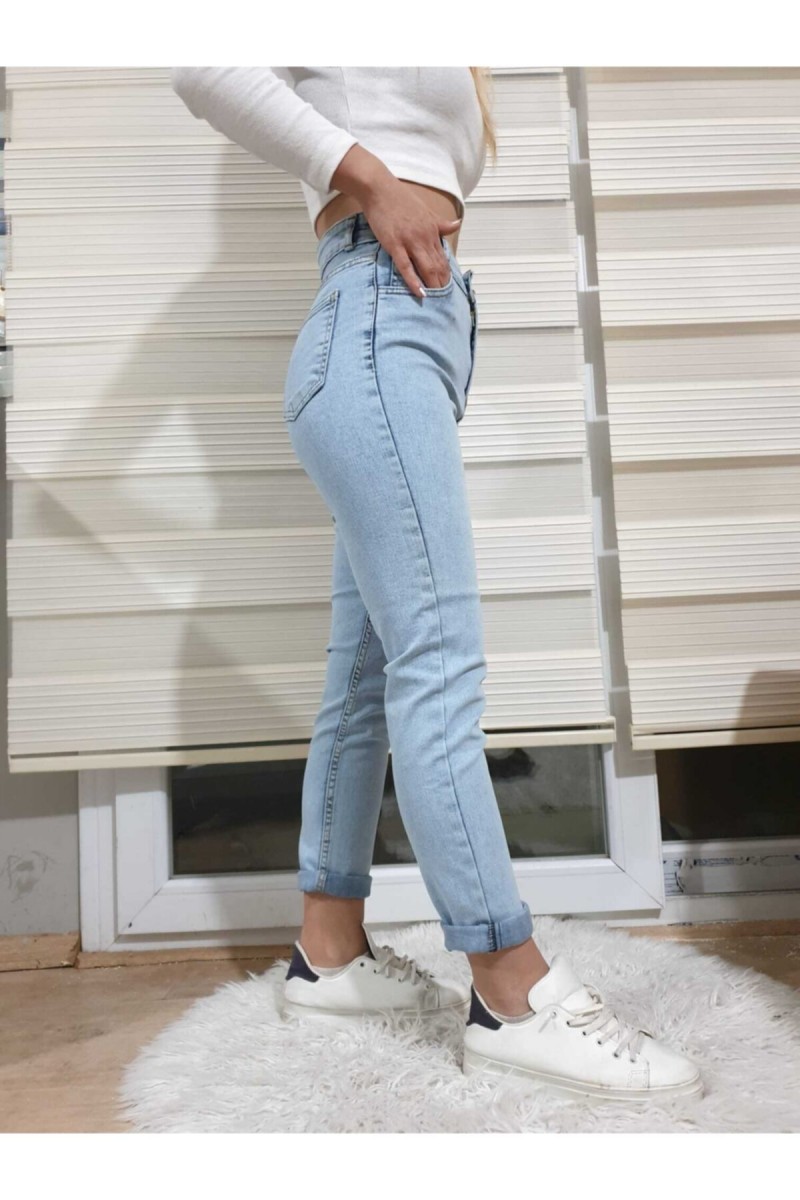 Kadın Kar Yıkama Skinny Mom Jeans Kar Yıkama Mom Dar Kalıp Kot Pantolon