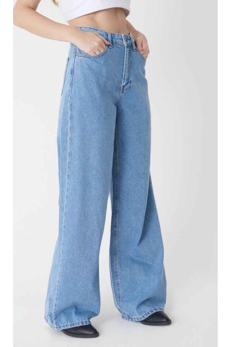 Mavı Boru Paça Yuksek Bel Kot