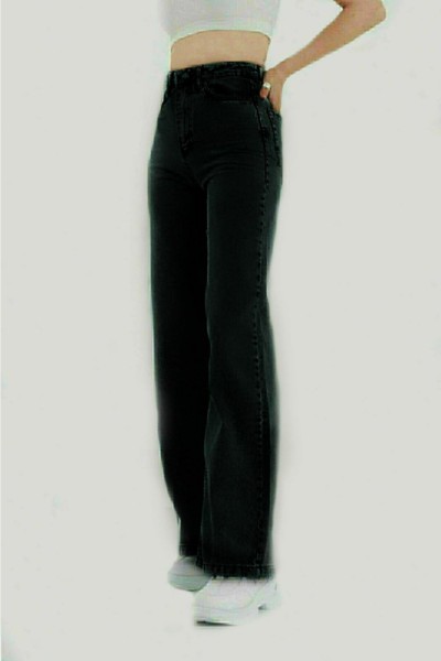 Solmayan Siyah Likralı Süper Yüksek Bel Salaş Jean Pantolon. (SÜPER YÜKSEK.) Wide Leg.
