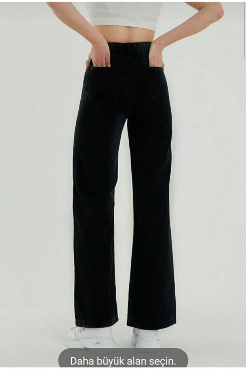 Solmayan Siyah Likralı Süper Yüksek Bel Salaş Jean Pantolon. (SÜPER YÜKSEK.) Wide Leg. Solmayan Siyah Likralı Süper Yüksek Bel Salaş Jean Pantolon. (SÜPER YÜKSEK.) Wide Leg.