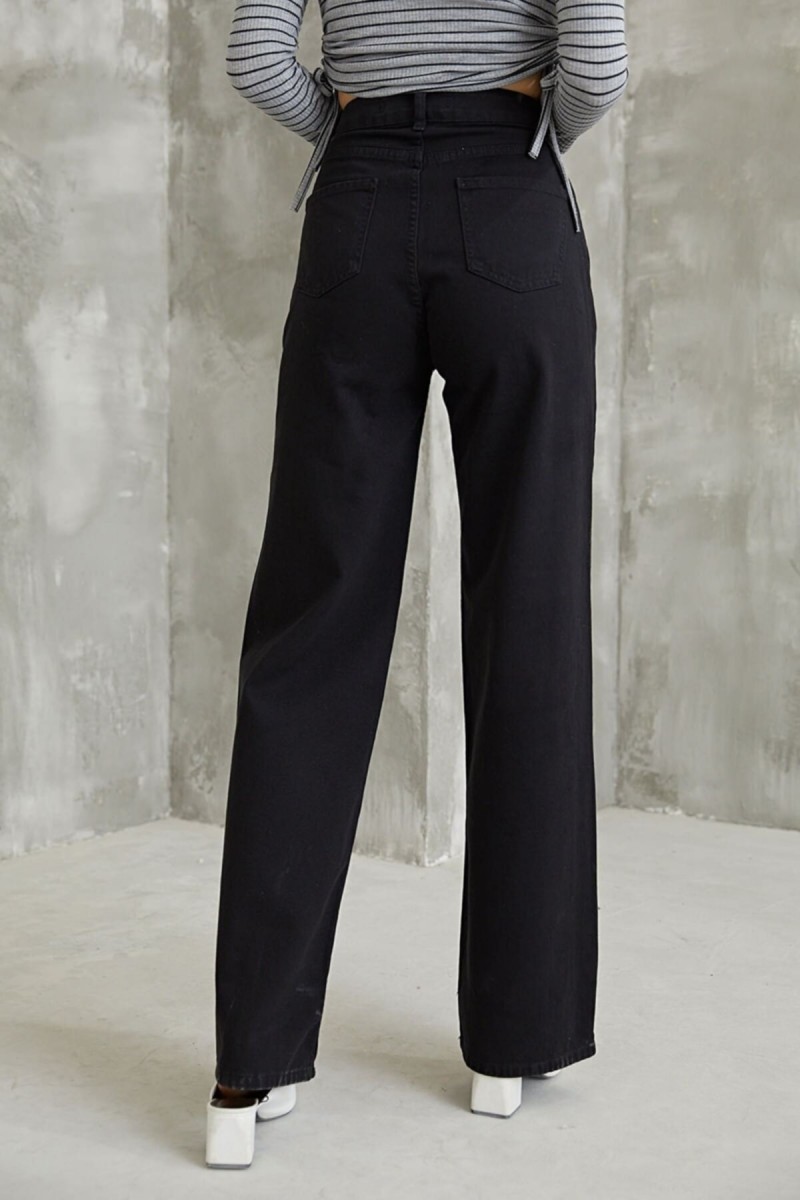 Siyah Likralı Süper Yüksek Bel Salaş Jean Pantolon. (SÜPER YÜKSEK.) Wide Leg.
