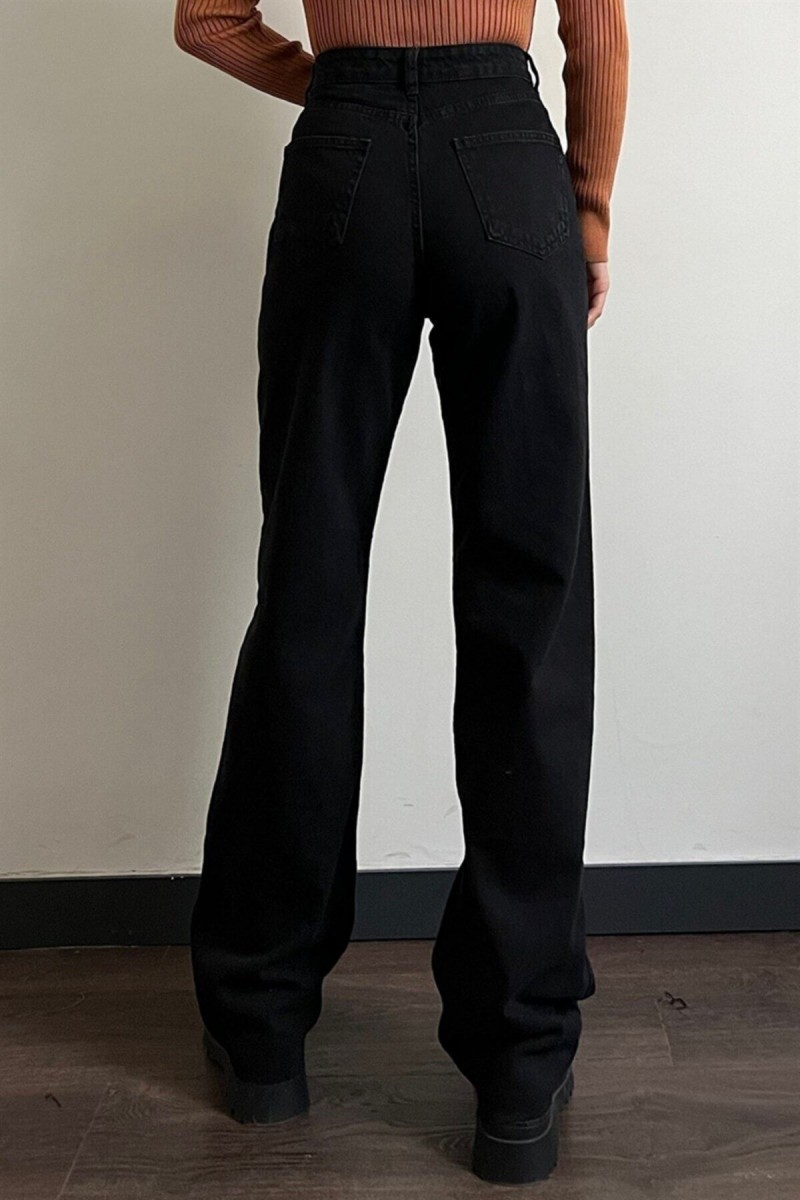 Siyah Likralı Süper Yüksek Bel Salaş Jean Pantolon. (SÜPER YÜKSEK.) Wide Leg.