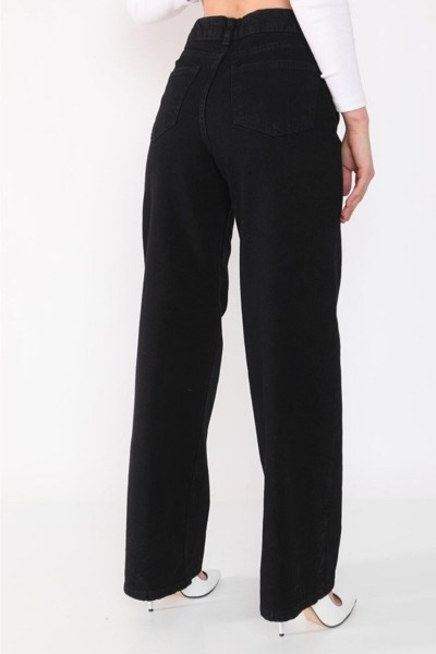 Siyah Likralı Süper Yüksek Bel Salaş Jean Pantolon. (SÜPER YÜKSEK.) Wide Leg.