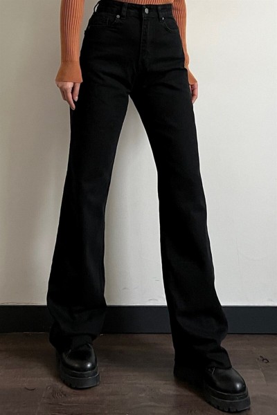 Siyah Likralı Süper Yüksek Bel Salaş Jean Pantolon. (SÜPER YÜKSEK.) Wide Leg.