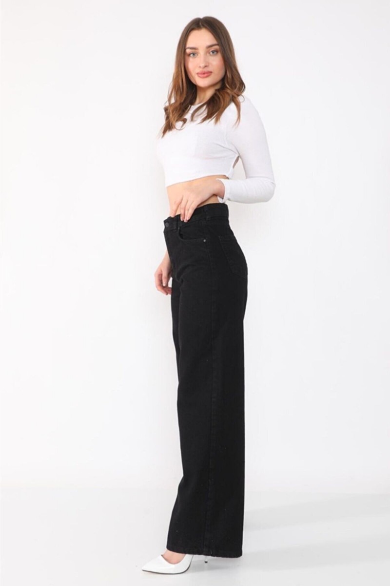 Siyah Likralı Süper Yüksek Bel Salaş Jean Pantolon. (SÜPER YÜKSEK.) Wide Leg. Siyah Likralı Süper Yüksek Bel Salaş Jean Pantolon. (SÜPER YÜKSEK.) Wide Leg.