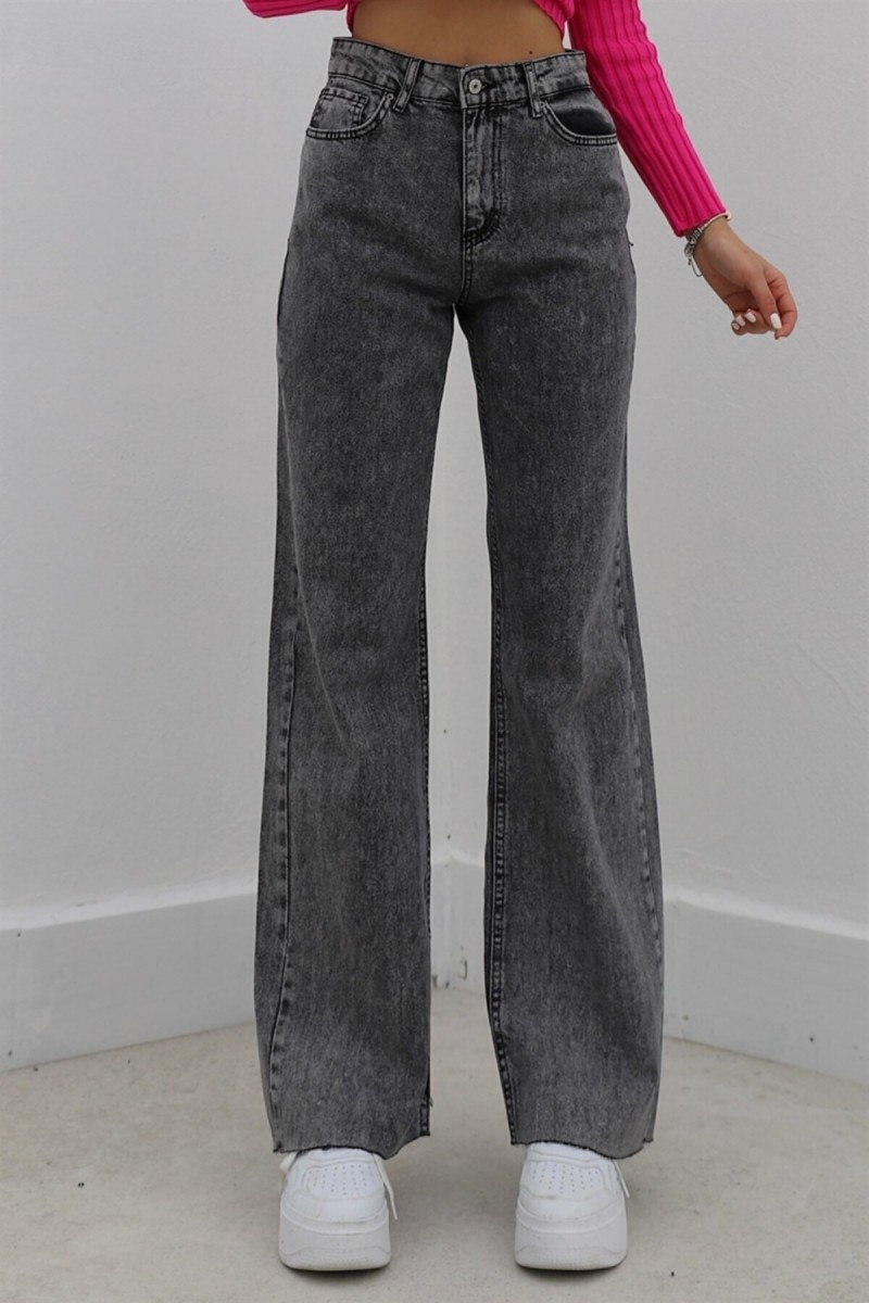 Füme Power Likralı Süper Yüksek Bel Salaş Jeans Palazzo Pantolon
