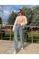 Orta Kar Likralı Kadın Mavi Süper Yüksek Bel Bol Paça Denim Kot Palazzo Pantolon Orta Kar Likralı Kadın Mavi Süper Yüksek Bel Bol Paça Denim Kot Palazzo Pantolon