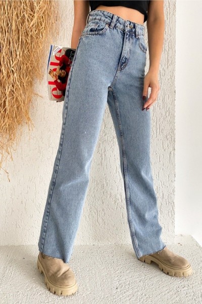 90 s Buz Mavi Kar Likralı Süper Yüksek Bel Salaş Jean Pantolon. (SÜPER YÜKSEK.) Wide Leg.