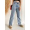 90 s Buz Mavi Kar Likralı Süper Yüksek Bel Salaş Jean Pantolon. (SÜPER YÜKSEK.) Wide Leg.