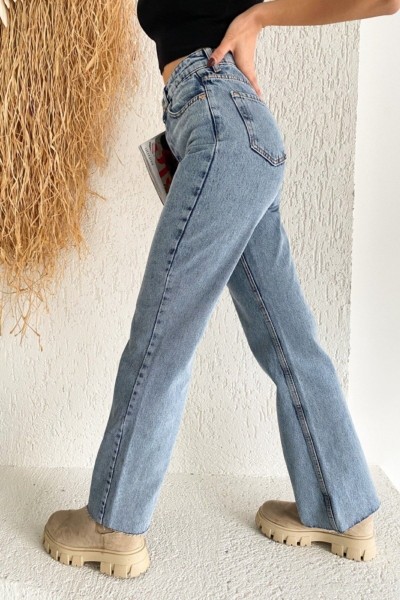 90 s Buz Mavi Kar Likralı Süper Yüksek Bel Salaş Jean Pantolon. (SÜPER YÜKSEK.) Wide Leg.