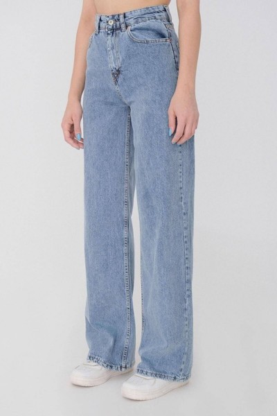 Extra Yüksek A.c.a.i.p S.o.l.m.a.z Mavi Salaş Jeans Palazzo Pantolon (süper Yüksek )