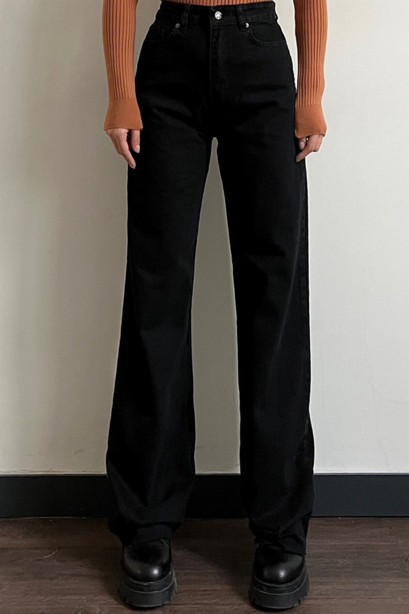 Siyah Likralı Süper Yüksek Bel Salaş Jean Pantolon. (SÜPER YÜKSEK.) Wide Leg.