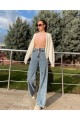 Quinn Likralı Kadın Buz Mavi Süper Yüksek Bel Salaş Paça Denim Kot Palazzo Pantolon Quinn Likralı Kadın Buz Mavi Süper Yüksek Bel Salaş Paça Denim Kot Palazzo Pantolon
