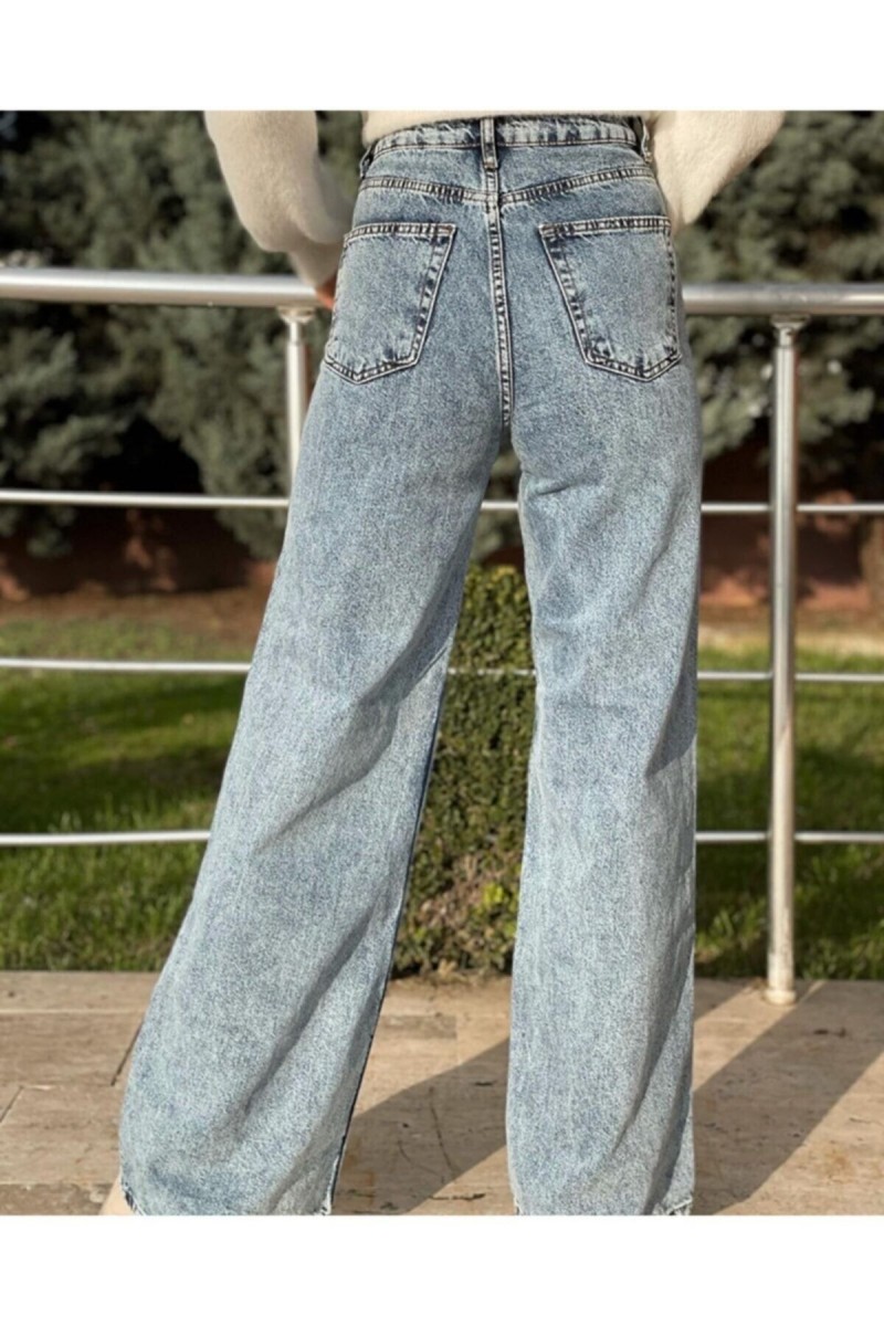 Quinn Likralı Kadın Buz Mavi Süper Yüksek Bel Salaş Paça Denim Kot Palazzo Pantolon Quinn Likralı Kadın Buz Mavi Süper Yüksek Bel Salaş Paça Denim Kot Palazzo Pantolon