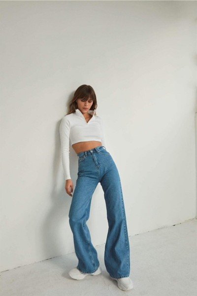 Extra Yüksek A.c.a.i.p S.o.l.m.a.z Mavi Salaş Jeans Palazzo Pantolon (süper Yüksek )