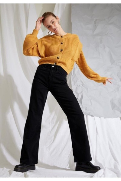 Extra Yüksek A.c.a.i.p S.o.l.m.a.z Siyah Salaş Jeans Palazzo Pantolon (SÜPER YÜKSEK SOLMAYAN)