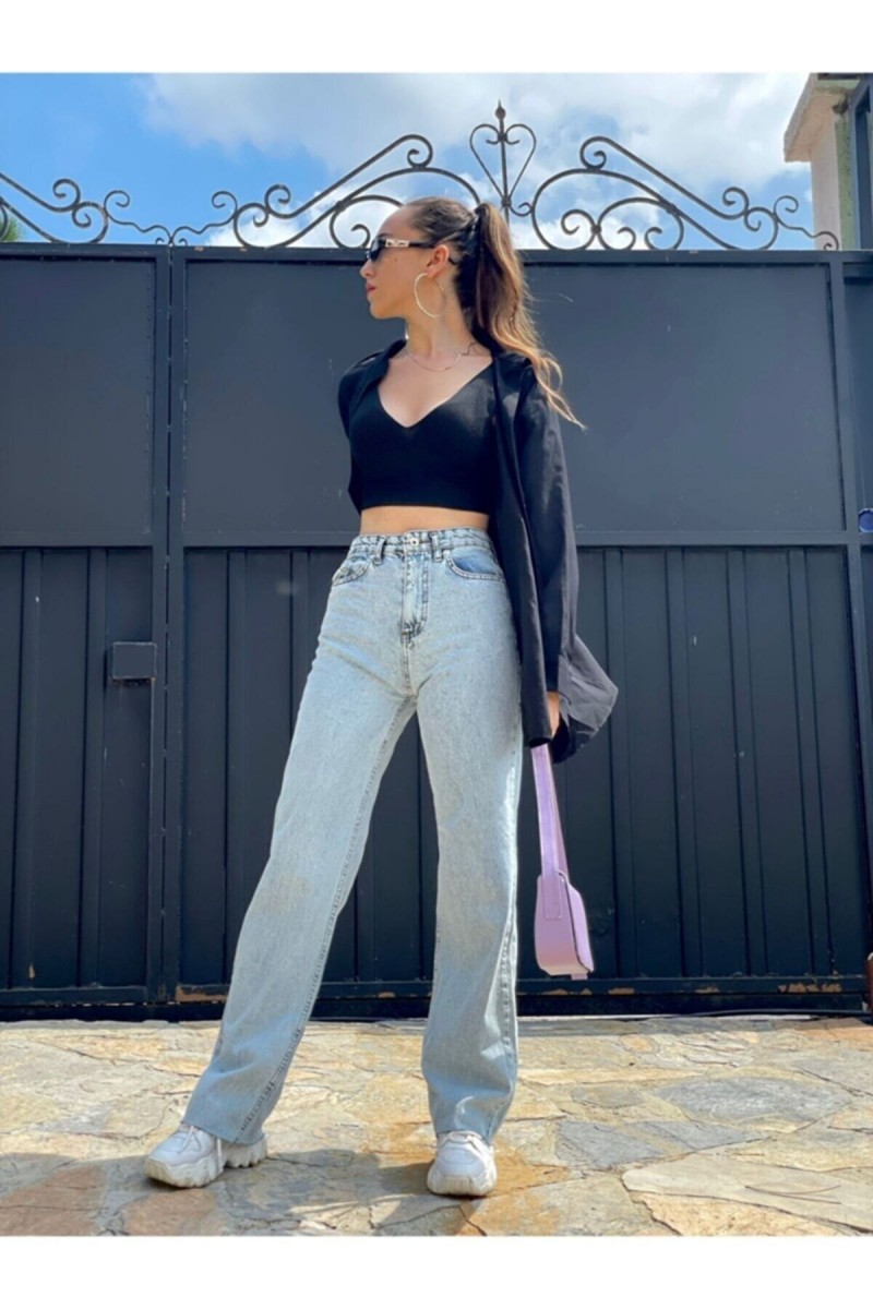 -buz Kar Likralı Süper Yüksek Bel Salaş Jeans Palazzo Pantolon. (süper Yüksek) Wide Leg -buz Kar Likralı Süper Yüksek Bel Salaş Jeans Palazzo Pantolon. (süper Yüksek) Wide Leg