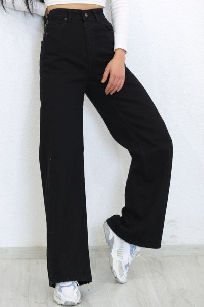 Extra Yüksek A.c.a.i.p S.o.l.m.a.z Siyah Salaş Jeans Palazzo Pantolon (SÜPER YÜKSEK SOLMAYAN)