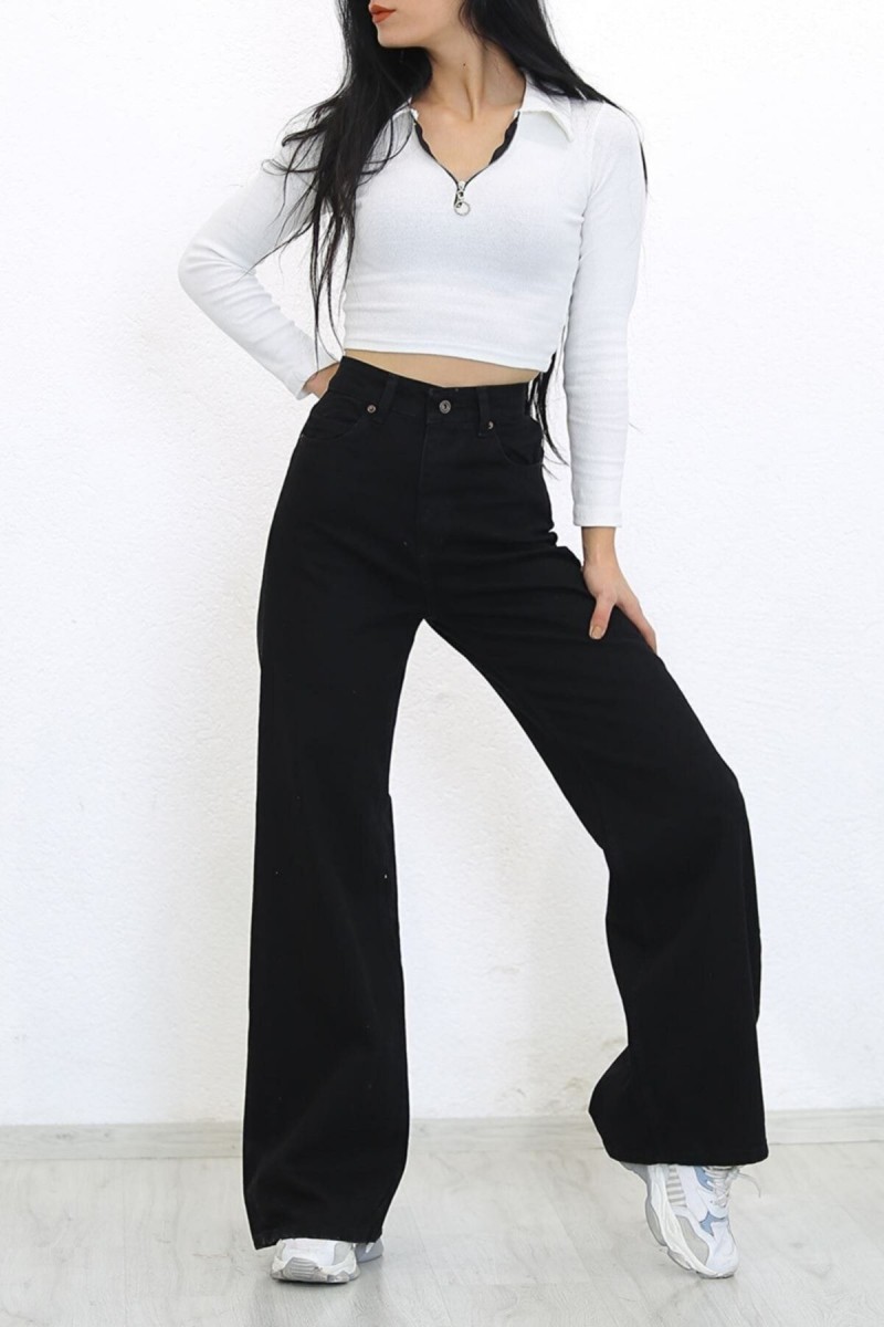 Extra Yüksek A.c.a.i.p S.o.l.m.a.z Siyah Salaş Jeans Palazzo Pantolon (SÜPER YÜKSEK SOLMAYAN) Extra Yüksek A.c.a.i.p S.o.l.m.a.z Siyah Salaş Jeans Palazzo Pantolon (SÜPER YÜKSEK SOLMAYAN)