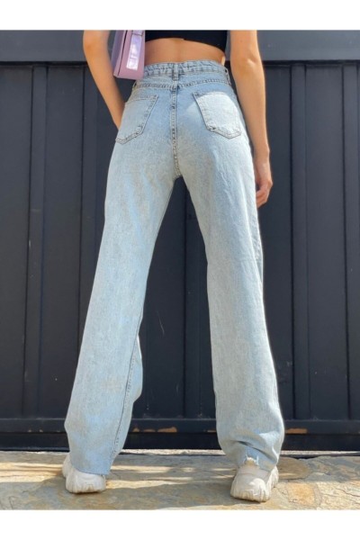 -buz Kar Likralı Süper Yüksek Bel Salaş Jeans Palazzo Pantolon. (süper Yüksek) Wide Leg
