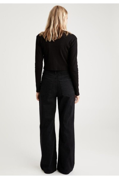 Extra Yüksek A.c.a.i.p S.o.l.m.a.z Siyah Salaş Jeans Palazzo Pantolon (SÜPER YÜKSEK SOLMAYAN)