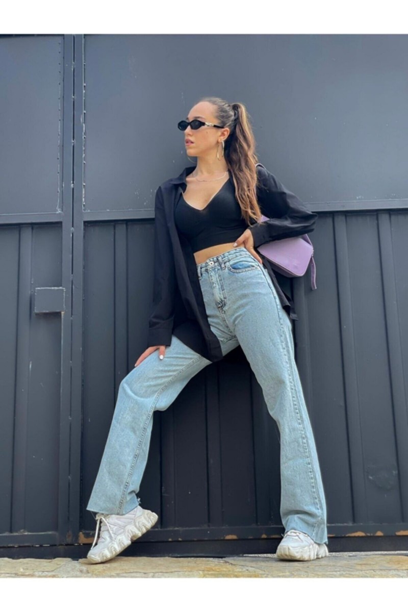 -buz Kar Likralı Süper Yüksek Bel Salaş Jeans Palazzo Pantolon. (süper Yüksek) Wide Leg -buz Kar Likralı Süper Yüksek Bel Salaş Jeans Palazzo Pantolon. (süper Yüksek) Wide Leg