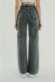 Füme Power Likralı Süper Yüksek Bel Salaş Jeans Palazzo Pantolon