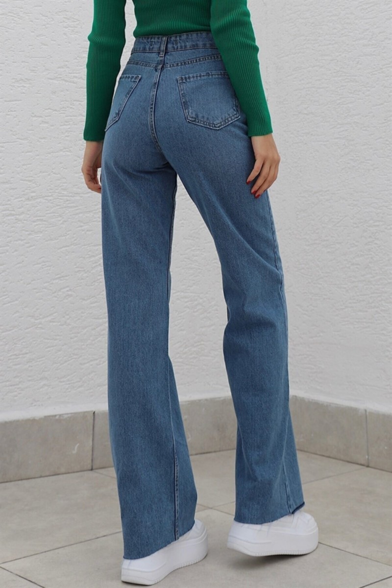 Blue 90's Orta Koyu Mavi Likralı Süper Extra Yüksek Bel Palazzo Salaş Jean Pantolon