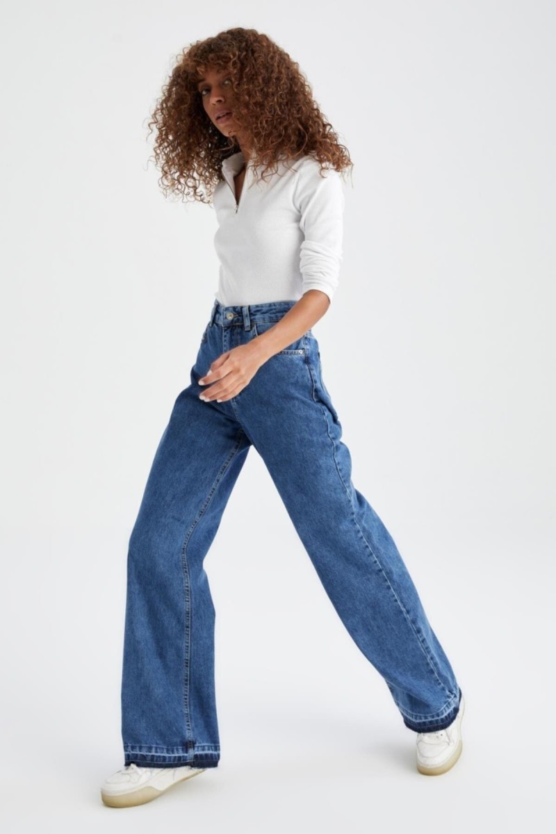 Blue 90 s Orta Koyu Mavi Likralı Süper Extra Yüksek Bel Palazzo Salaş Jean Pantolon Blue 90 s Orta Koyu Mavi Likralı Süper Extra Yüksek Bel Palazzo Salaş Jean Pantolon