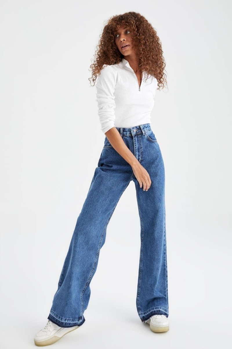 Blue 90 s Orta Koyu Mavi Likralı Süper Extra Yüksek Bel Palazzo Salaş Jean Pantolon Blue 90 s Orta Koyu Mavi Likralı Süper Extra Yüksek Bel Palazzo Salaş Jean Pantolon