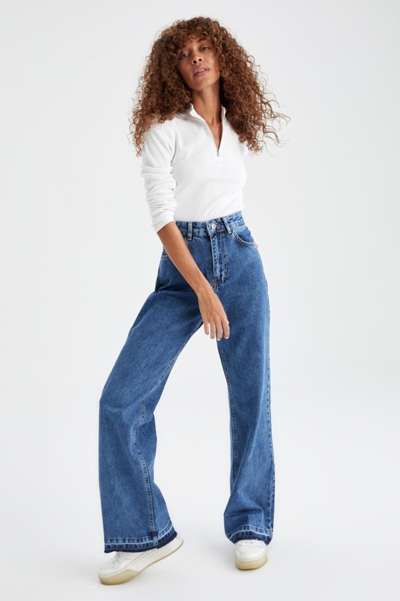 Blue 90 s Orta Koyu Mavi Likralı Süper Extra Yüksek Bel Palazzo Salaş Jean Pantolon Blue 90 s Orta Koyu Mavi Likralı Süper Extra Yüksek Bel Palazzo Salaş Jean Pantolon