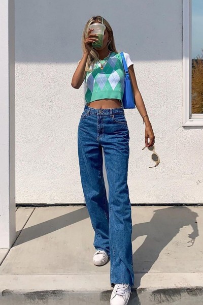 Blue 90 s Orta Koyu Mavi Likralı Süper Extra Yüksek Bel Palazzo Salaş Jean Pantolon