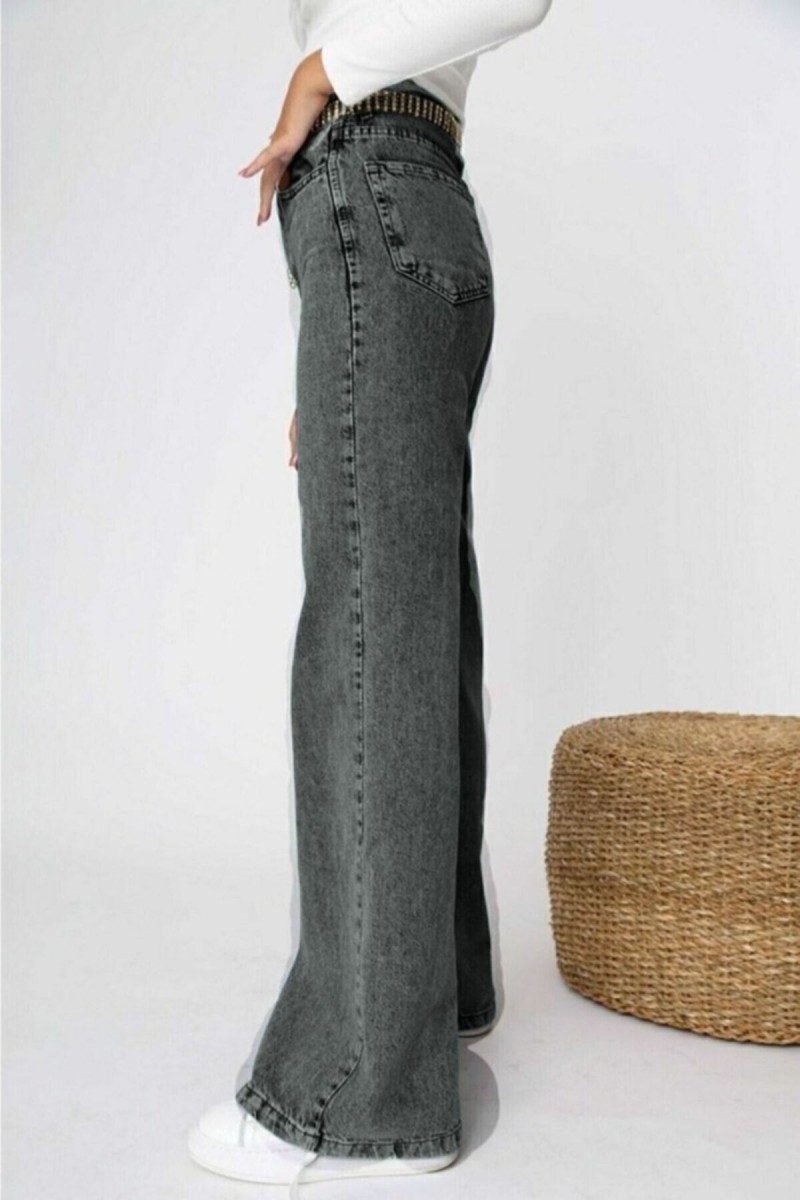Kül Gri Füme Power Likralı Süper Yüksek Bel Salaş Jeans Palazzo Pantolon